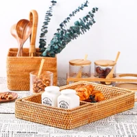 hand woven storage basket fruit rattan storage tray wicker baskets bread food breakfast display box handicrafts home decoration