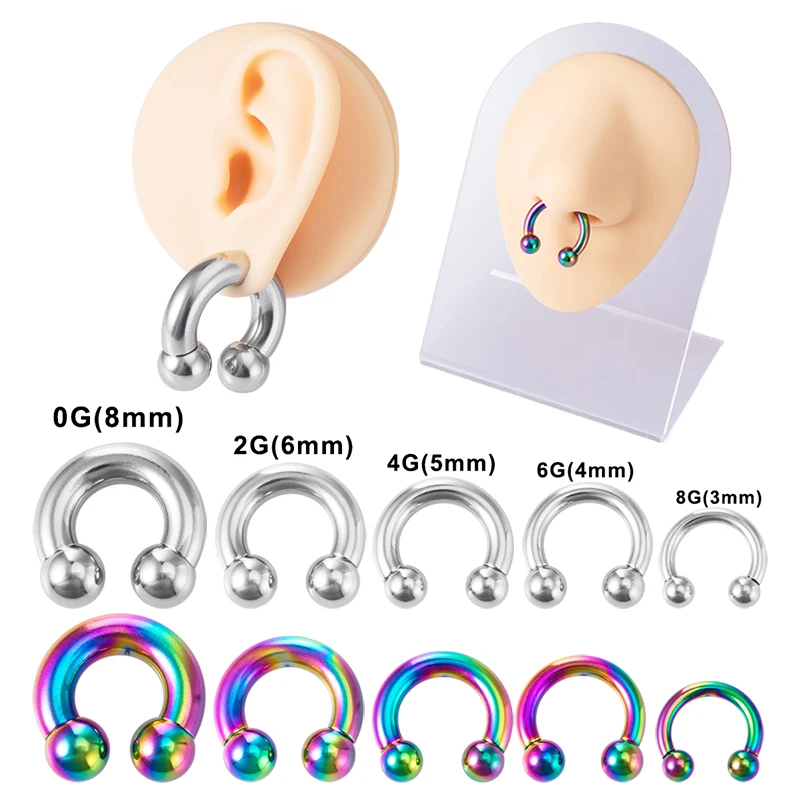 

1pc Stainless Steel Nose Ring Septum Piercing Horseshoe BCR Ear Plug Gauges Hoop Earring Weights Stretcher Expander Body Jewelry