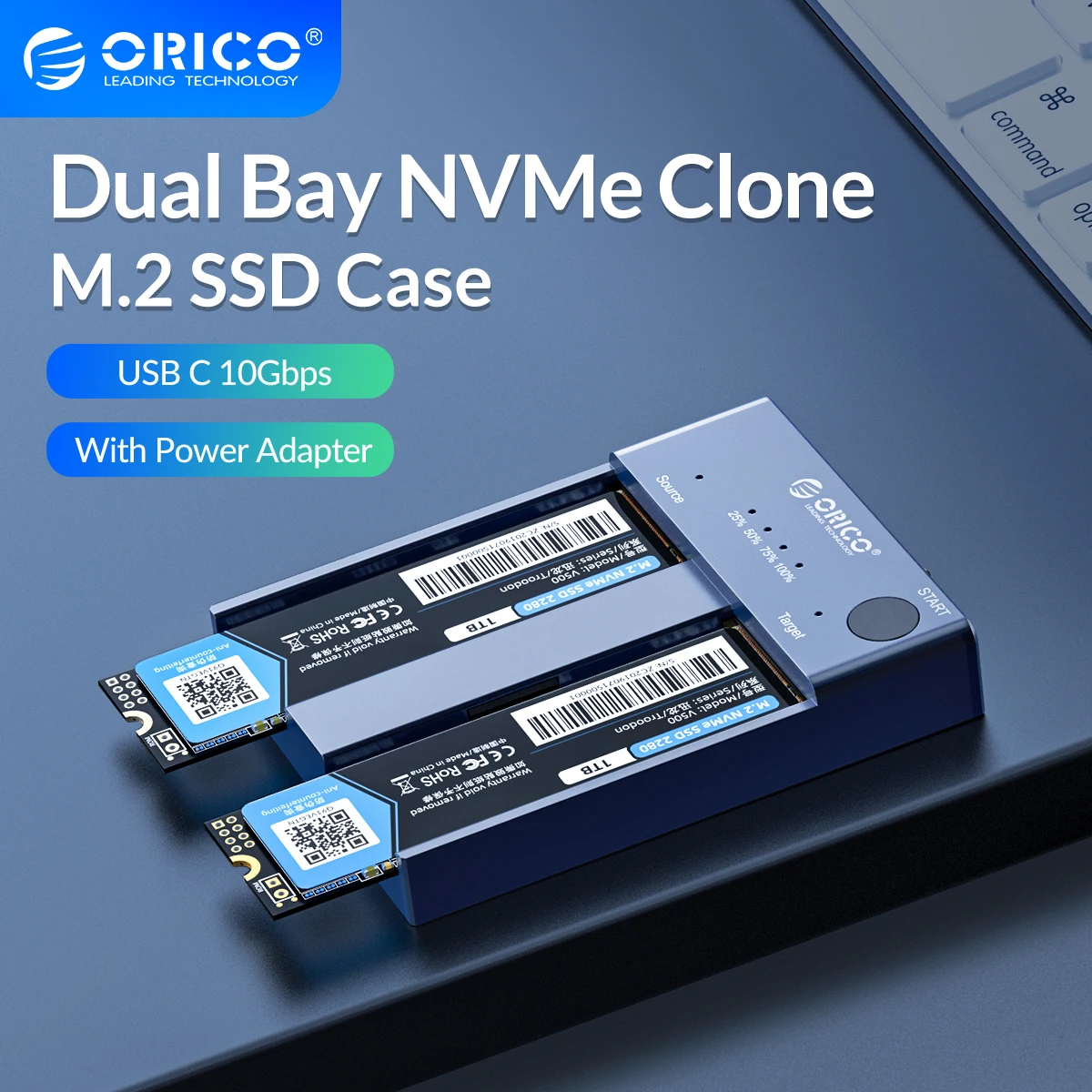 

ORICO Dual Bay M.2 NVME SSD Enclosure Offline Clone USB C 3.1 Gen2 10Gbps For M Key & M/B Key NVME PCIe SSD Hard Drive Reader