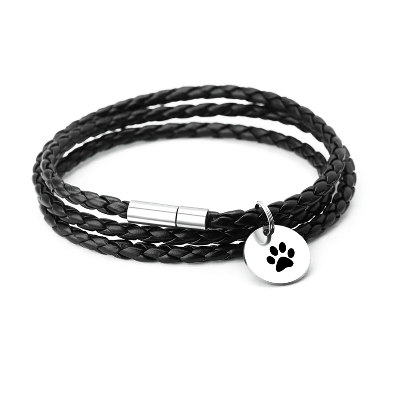 Женский плетеный кожаный браслет с двумя тремя кольцами|Индивидуальные