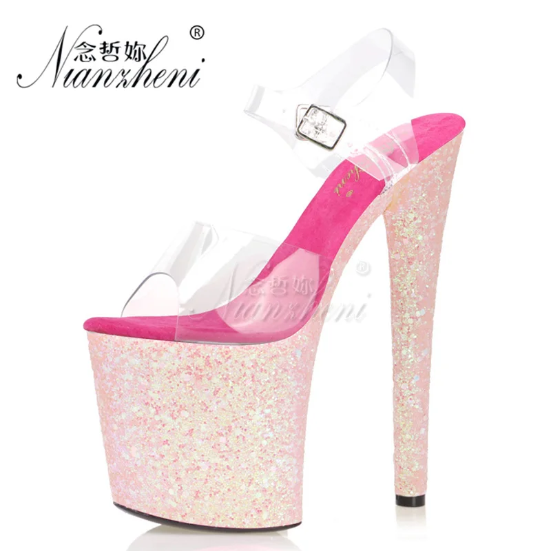

20CM Peep toe Stage Rransparent Nightclub Pole dance shoes Show Elegant Sexy stripper heels Models Party Mature High heels New