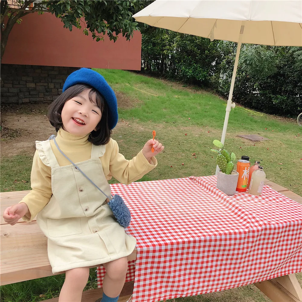 2019 г. Осеннее модное милое вельветовое платье-комбинезон для девочек однотонное