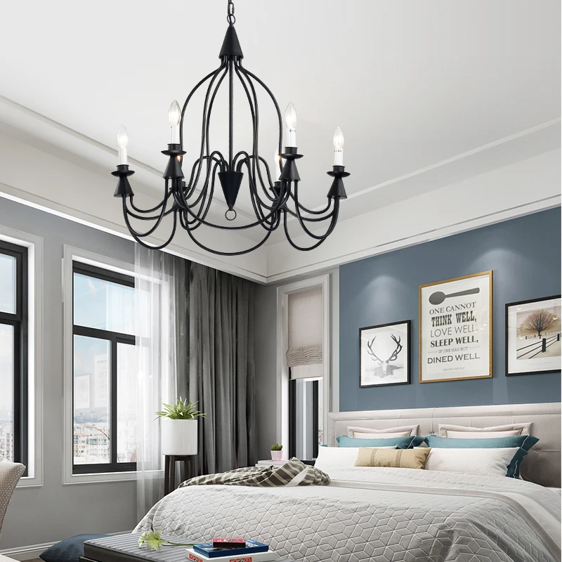

American Chandelier Lights Nordic Retro Country Lamp Six-head Modern High-grade Living Room Bedroom Study Household Lighting