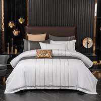 simple modern design 100cotton bedding set white vertical stripes embroidery duvet cover 4pcs soft comfor bed sheet pillowcases