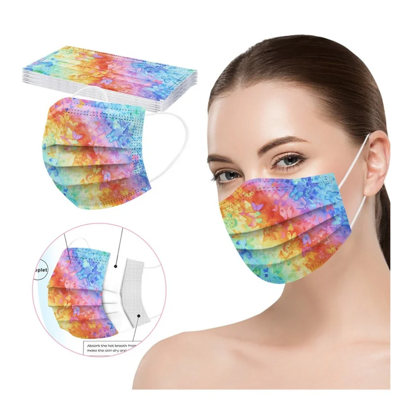 Маска для лица одноразовая унисекс с принтом бабочки фильтрующая Пылезащитная