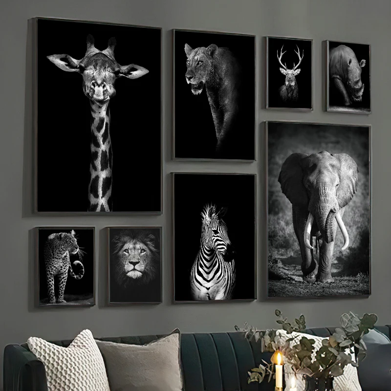 

Black and White Animal Poster Home Decor Nordic Canvas Painting Realist Picture Modern Print for Living Room Dormitory Design