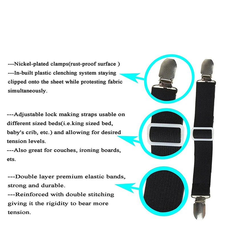 

4Pcs/set Elastic Bed Sheet Grippers Belt Fastener Bed Sheet Clips Mattress Cover Blankets Holder Home Textiles Organize Gadgets