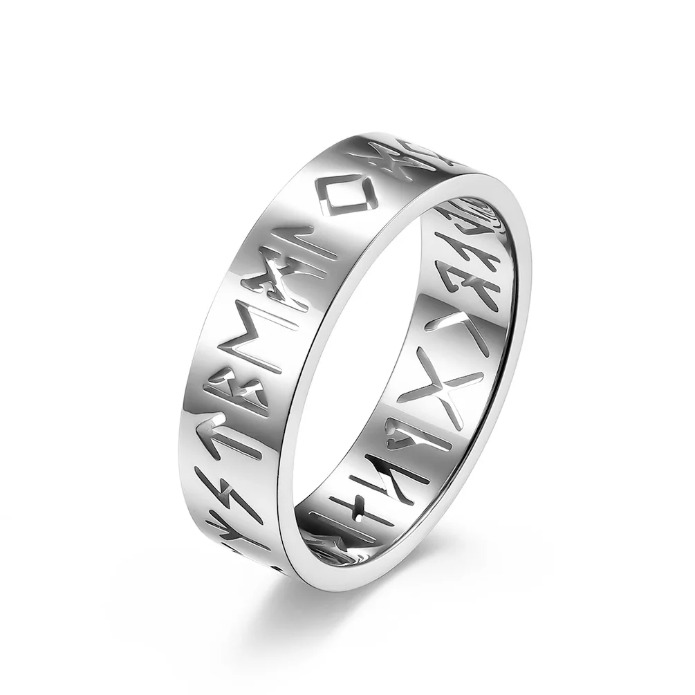 6mm Stainless Steel Hollow Viking Rune Ring for Men Women Size 6-12 | Rings