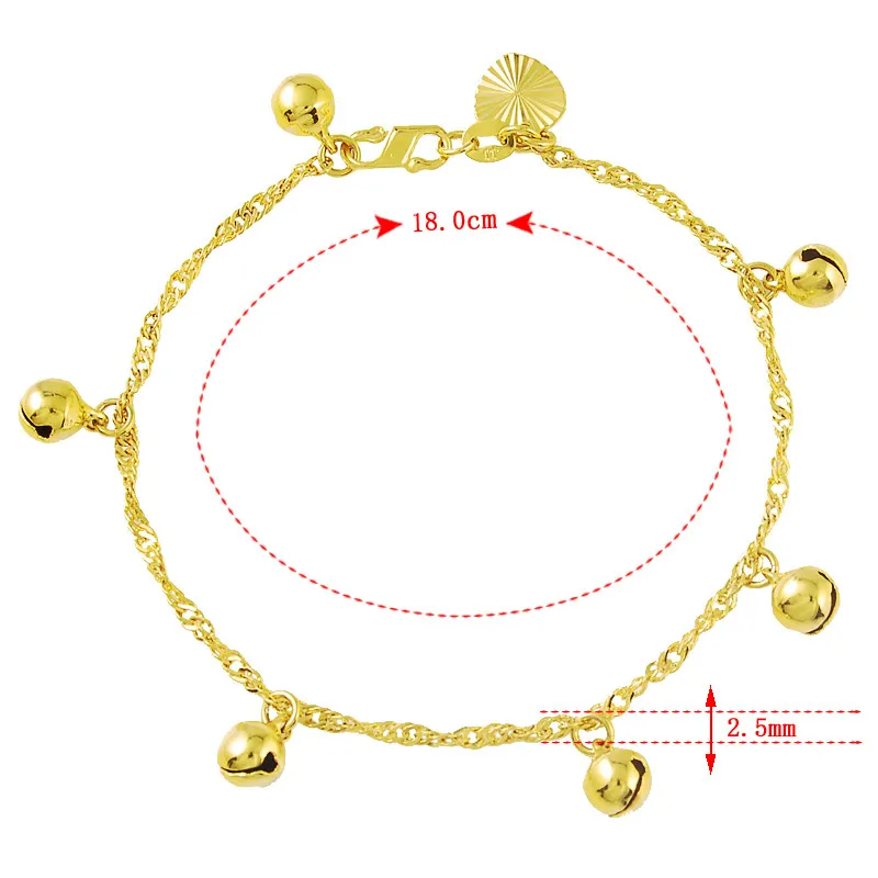 Покрытыем цвета чистого 24 каратного золота браслет 2 мм водная волна подвесной