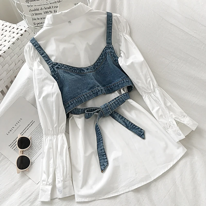 Комплект из 2 предметов облегающий джинсовый жилет на бретельках с V-образным