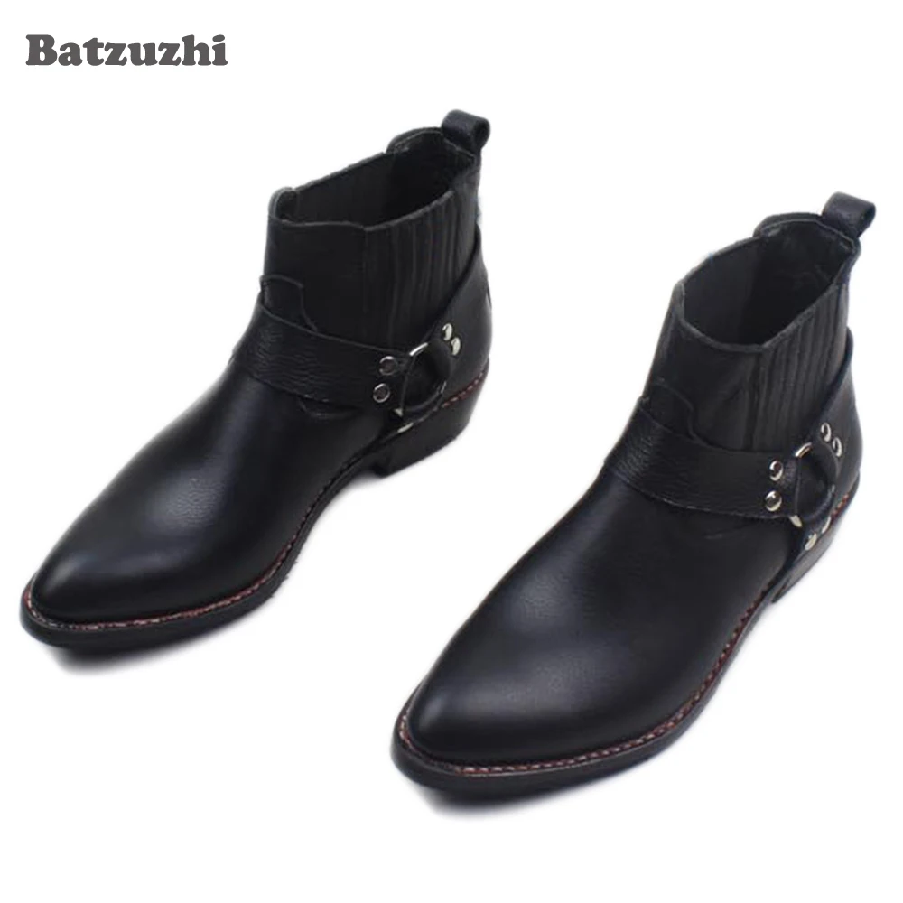 Botas Hombre ковбойские мужские ботинки с острым носком из натуральной кожи черные