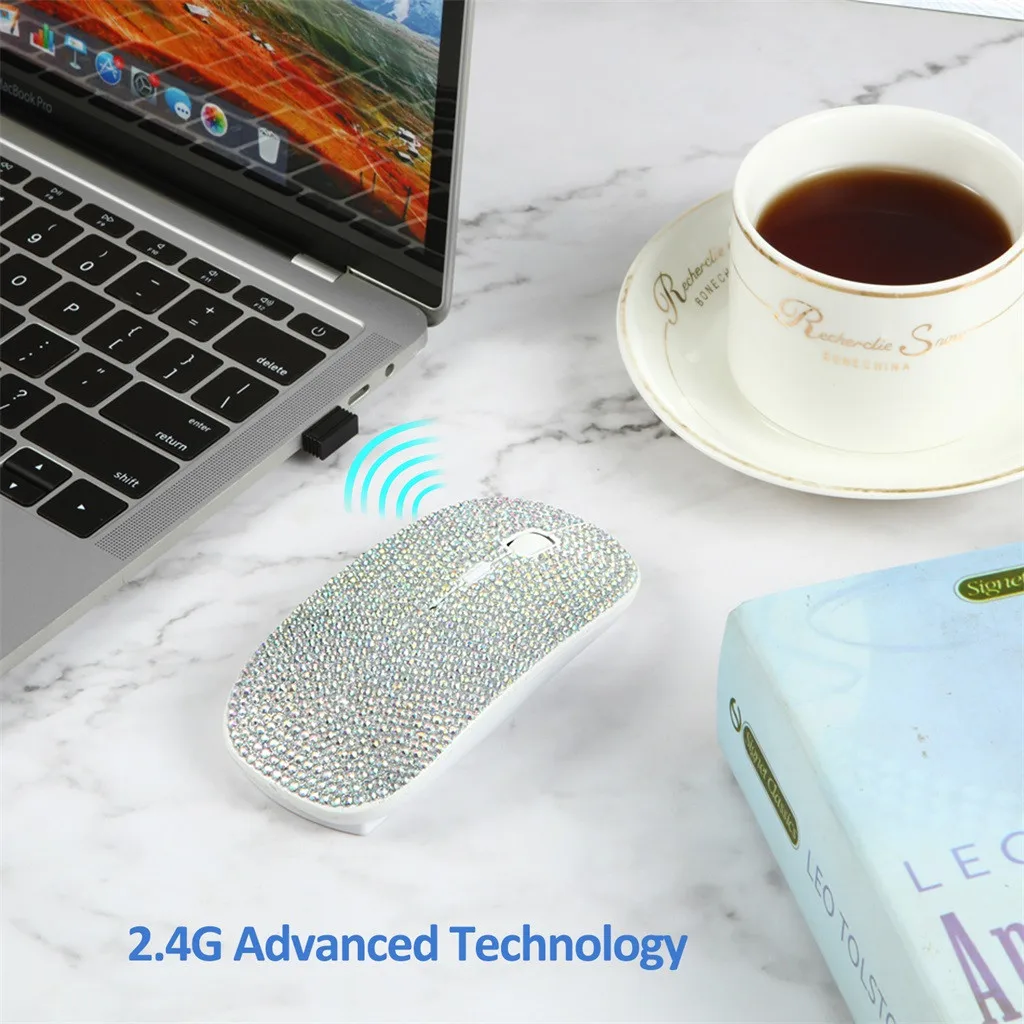 Игровая Мышь Ослепительная перезаряжаемая беспроводная 2 4g со стразами подарок