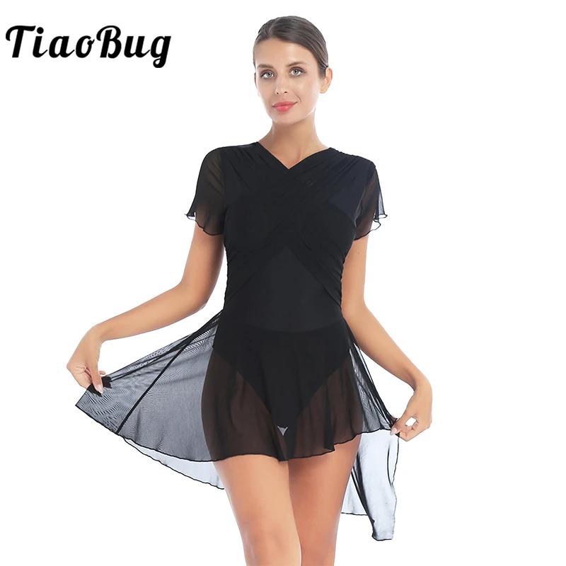 

Women Dancewear Mesh Ballet Skirt Gymnastics Leotard Figure Skating Dress Adult Performance Contemporary Lyrical Dance Costumes