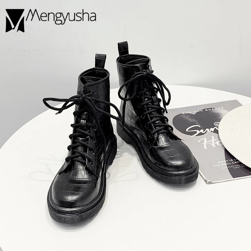 С узором крокодиловая кожа кожаные ботинки martin обувь женские брендовые туфли с