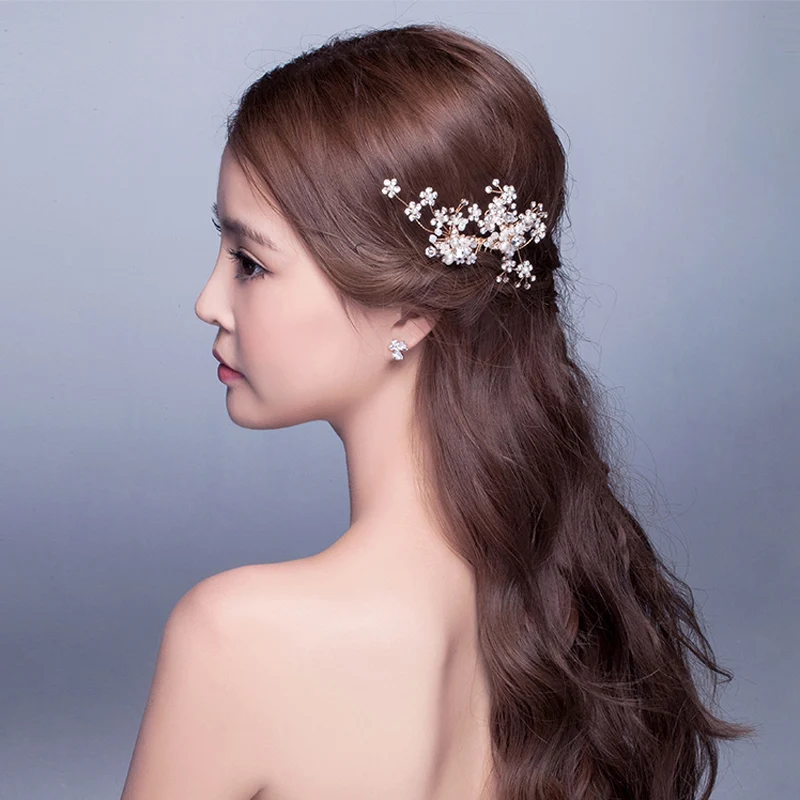 

O618 Elegant Handmade Bridal Headdress Alloy Pearl Crystal Rhinestone Flower Hair Comb for Bride Wedding Daily Life