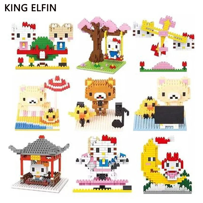 

NO BOX Easy bear and pink cute cat building block model mini diamond puzzle small particle assembly girl toy birthday gift