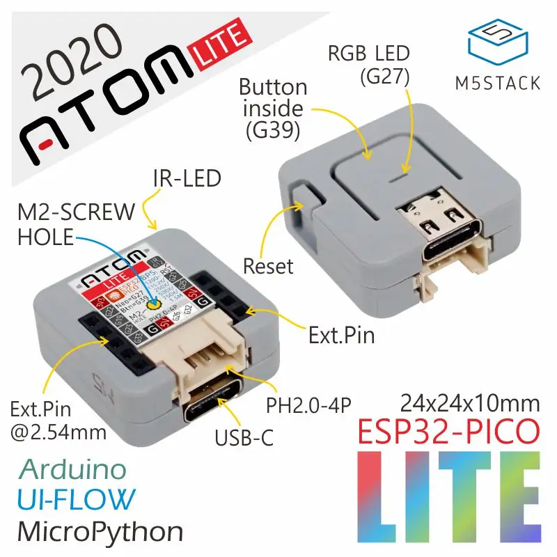 M5Stack 2020 Новый Arrivial официальный ATOM Lite ESP32 комплект разработчика Neo светодиодный