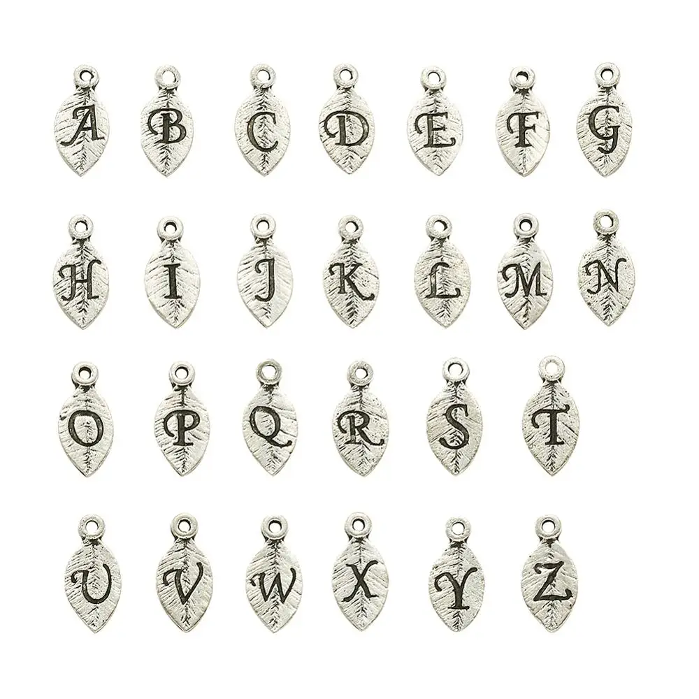 

Подвески из сплава в тибетском стиле лист с алфавитом 15x7x1,5 мм, отверстие: 1,2 мм; 26 шт./компл., 2 компл./лот