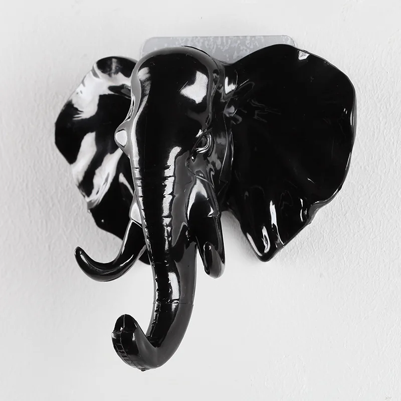 

1Pc Decorative Hook Elephant Head Key Holder Black White Wall Hanging Hook Home Decoration Accessories For Living Room
