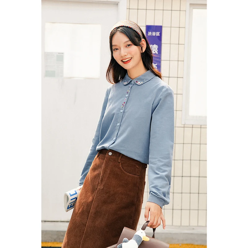 INMAN женские блузки круглый воротник рубашка Элегантная вышивка женская 100% хлопок