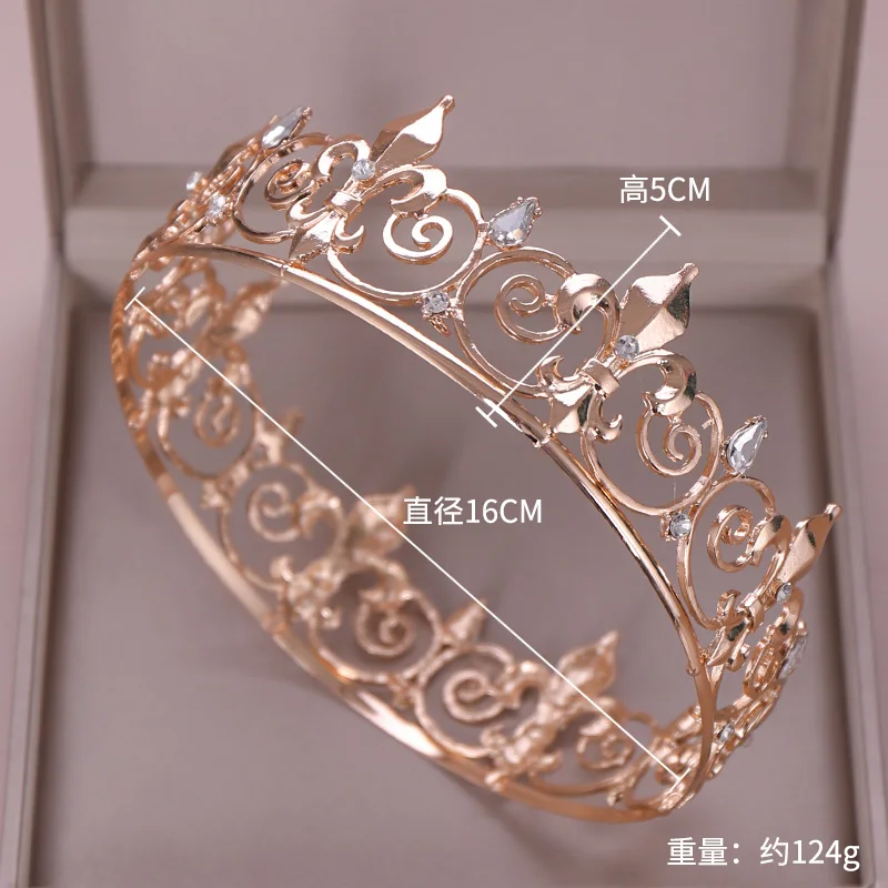 

Gold Color Round Crown And Tiara Queen Wedding Hair Accessories Prom Tiara Bride Headpiece Women Party Crystal Hair Jewelry