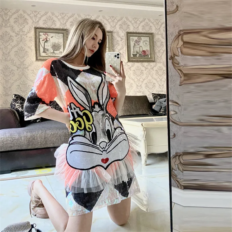 Женская длинная футболка с блестками Повседневная Свободная в европейском стиле