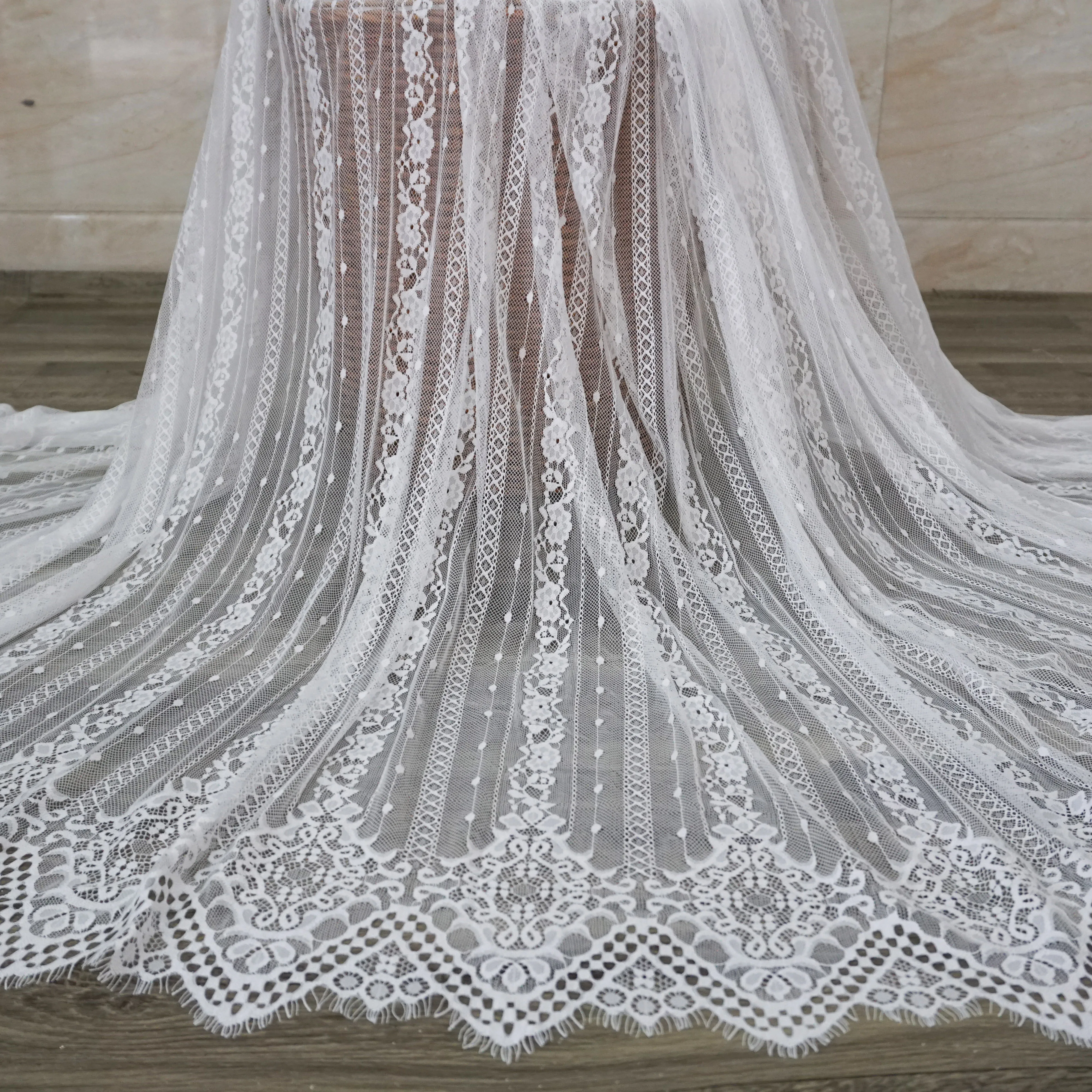

1.5x3 meters=1 piece elegant lace Off white, Black, home diy lace robe fabric NEW New eyelash french lace fabric for lace shirt