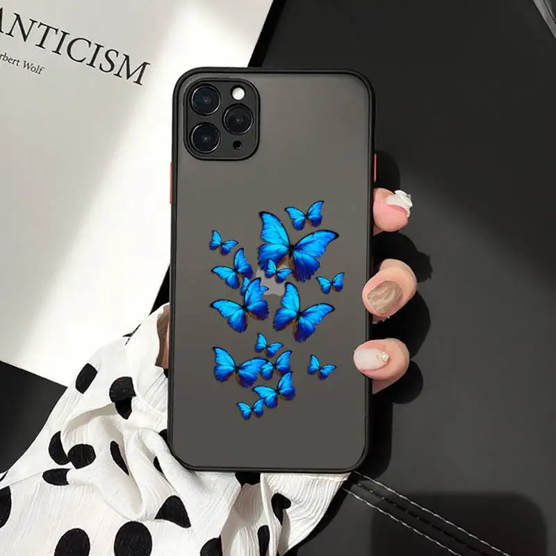 

Blue Butterfly Phone Case For iphone 12 11 7 8 plus mini x xs xr pro max matte transparent cover