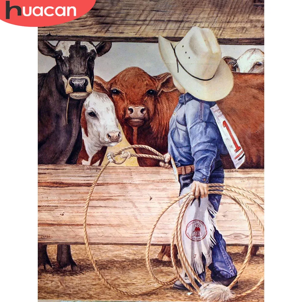 HUACAN Алмазная Картина Портрет мальчик полный квадрат сверла дисплей набор