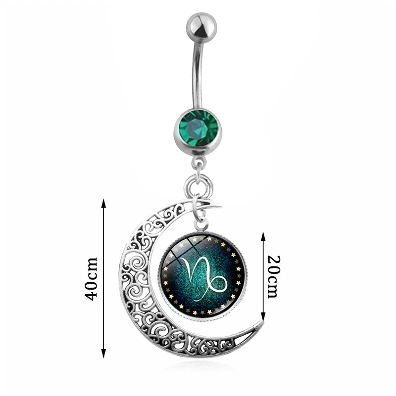 1PC Сексуальное пирсинговое украшение для пупка с 12 знаками зодиака, выполненное в виде кнопки на штанге с подвеской "Ombligo" для женщин, украшение для тела 14g.