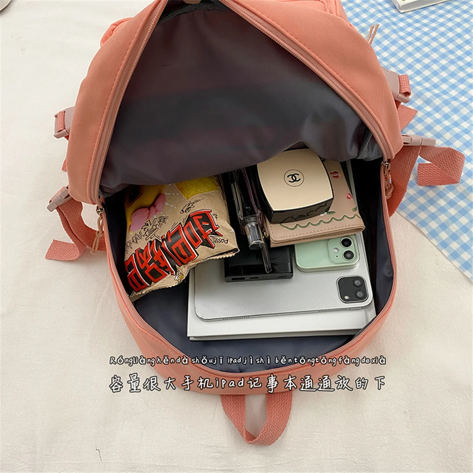 

Cute Bear Pattern Women's Backpack Waterproof Nylon Female Schoolbag College Lady Laptop Backpacks Kawaii Girl Travel Book Bags