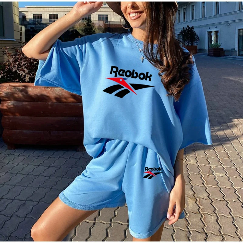 

Summer Jogger Woman's T-Shirt Short-sleeve Suit Casual Sportswear Suit Sports Shorts Breathable 2-Piece Set Cotton Suit 2021 New