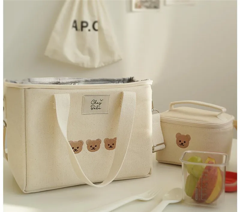 

Embroidered bear insulation mommy bag multifunctional mother and baby bag go out messenger fashion mom bag