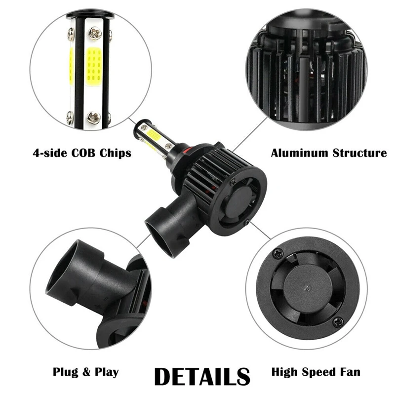

4Pcs 4-Side+9005 9006 Combo LED Headlight High Low Beam Bulb 6000K 4800W 720000LM
