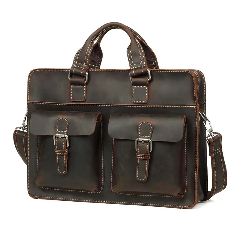 AETOO Retro men's briefcase, leather men's bag, business 15.6-inch laptop bag, multi-function shoulder bag for men