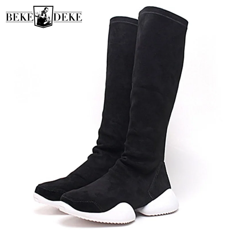 

2021 New Men High Boots Stretch Fabric Pointed Toe Clasual Short Plush Work Boot Male Fashion Winter Warm Man Shoes Botas Hombre