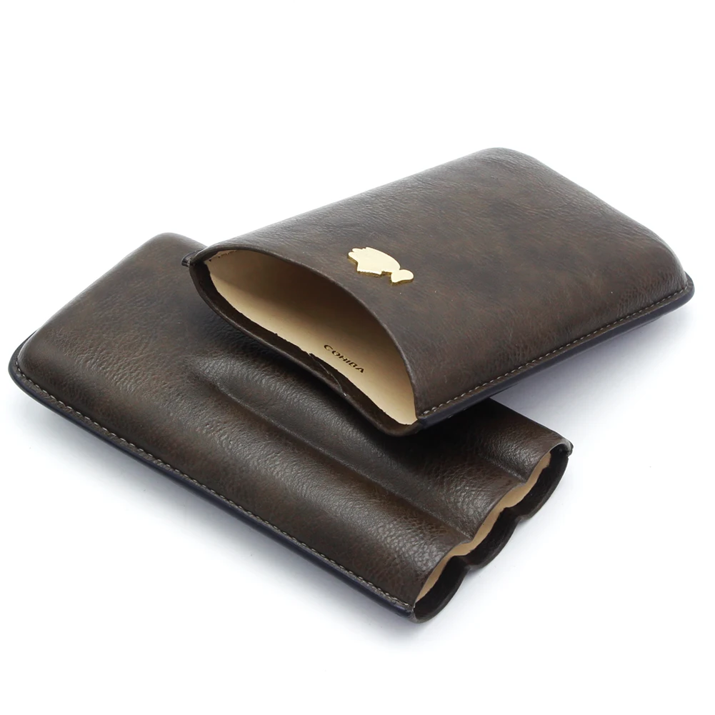 COHIBA Cigar Case Travel Humidor Portable Outdoor For 3 Ciagrs Tube Holder Mini Leather Box |