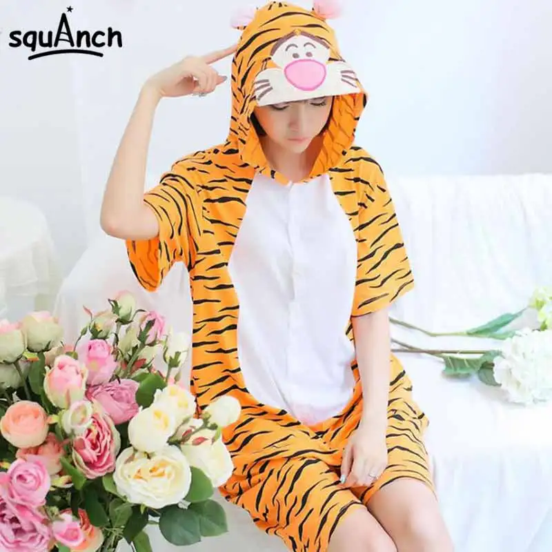 Летний комбинезон для сна Хлопковая пижама с коротким рукавом взрослых и женщин