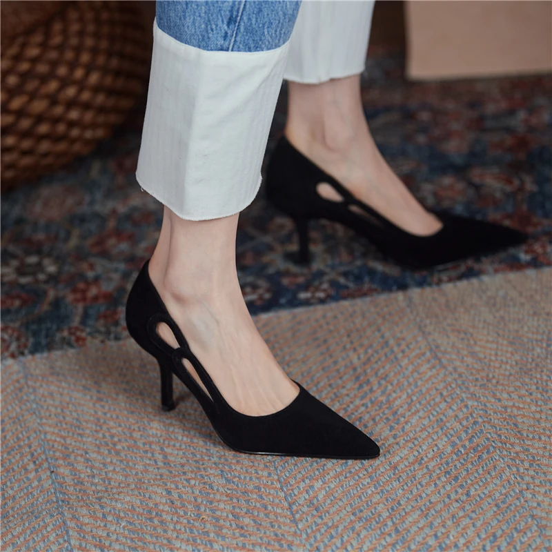

VERCONAS Pointed Toe High Heels Women Sandals Fashion Concise Hollow Kid Suede Party Office Lady Spring Summer Basic Shoes Woman