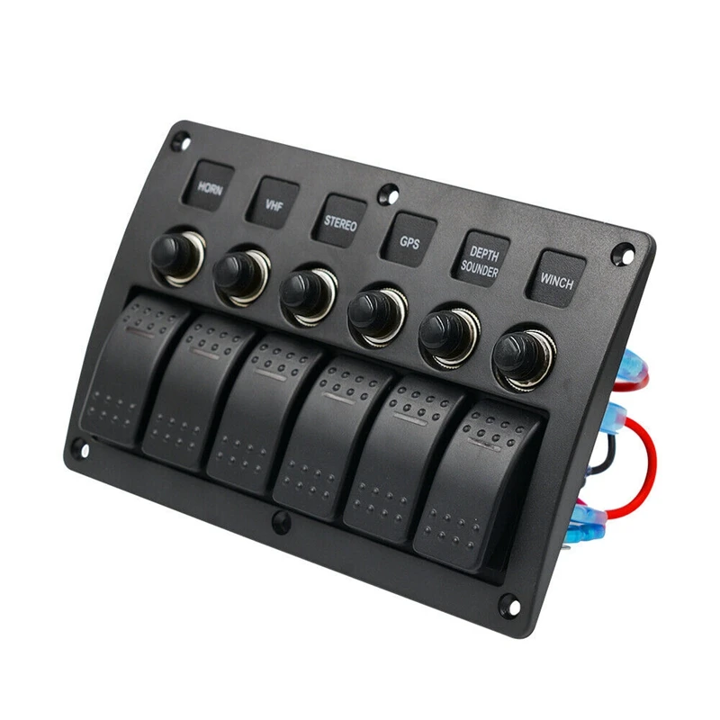 

Car Boat Rocker Switch Panel 12V Marine 6 Gang Vehicle Truck Auto Panel Switch Waterproof with Stickers