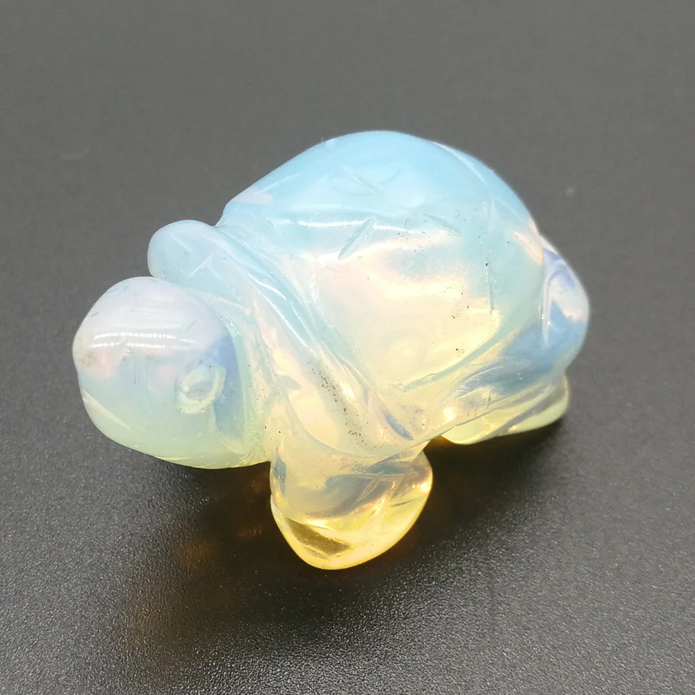 

YuBao Turtle Tortoise Figurine 2" Nice Gemstone Opalite Crystal Carved Statue Crafts Home Decor