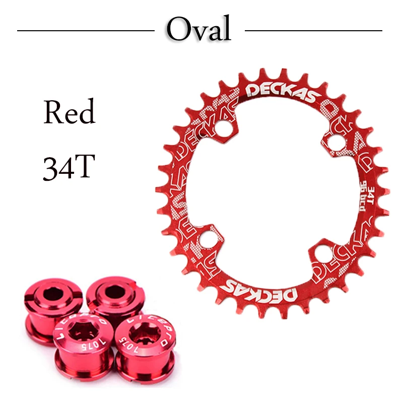 oval red 34t Deckas BCD 96 цепь горная/цепь для дорожного велосипеда кольцо MTB велосипеда узкий широкий 32 T/34 T/36 T/38 T симметричная цепная колесо с 4PC болт - Цвет: oval red 34t
