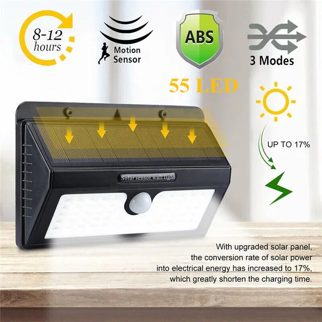 55 LED Lamp 118 светодиодный 270 лм градусов Садовый Солнечный светильник s Открытый водонепроницаемый IP65 светодиодный настенный светильник на солнечной панели солнечный светильник садовый датчик движения - Испускаемый цвет: 55 LED Lamp