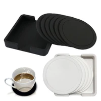 7pcs non slip table coaster set heat resistant silicone mat drink glass black coasters kitchen accessories coffee mug placemat