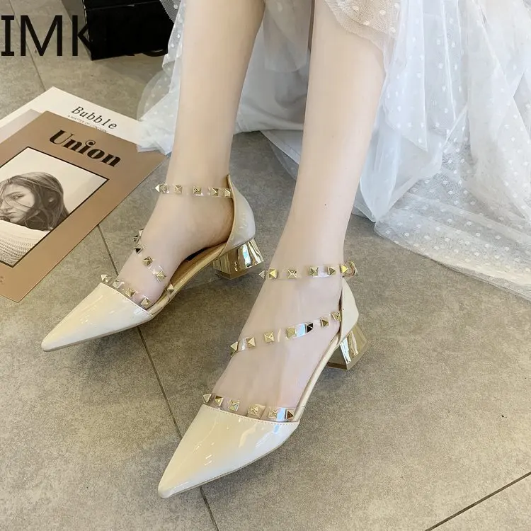 Туфли-лодочки женские на высоком каблуке заостренный носок платформа заклепки