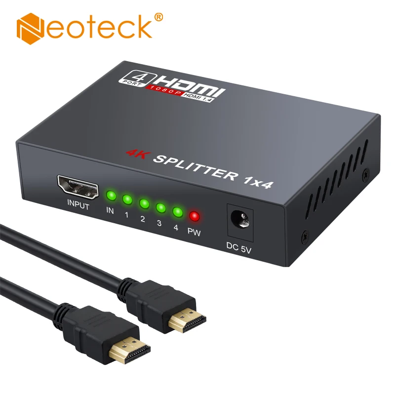 Neoteck HDMI-совместимый разветвитель 1 в 4 выхода поддерживает Full Ultra HD 1080P 4K/2K и