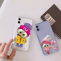 cute animal owl phone case for iphone 13 12 11 mini x xs xr pro max 8 7 6s 6 plus transparent soft
