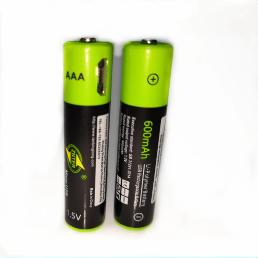 2pcs/lot ZNTER Mirco USB Rechargeable Battery 1.5V AAA 600mAh Toy Remote Control Battery Lithium Polymer Battery