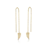 ly 925 sterling silver feather leaf 9k gold korean style elegant trendy dorp earrings for women fine jewelry accessories