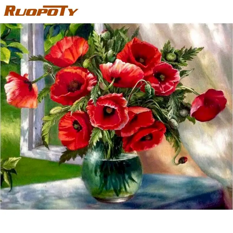 

RUOPOTY Flower Picture DIY Painting By Numbers Drawing On Canvas Home Wall Art Decor Coloring By Numbers Diy Gift